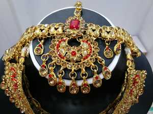 Indian Trendy Classic Choker Engagement Anniversary Wedding Party <b>Gift</b> Set Traditional Crystal Kundan Faux Pearl Alloy Gold - Product Image 2
