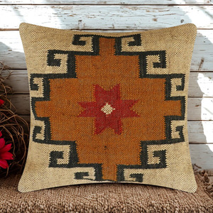 Funda de Cojín Cuadrada Personalizable de Lana y Yute Tejida a Mano con Diseño Floral Geométrico Vintage, Decoración para el Hogar y Hoteles - Product Image 6