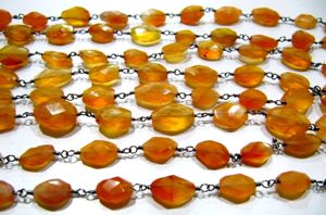 Natural Carnelian Oval Mani Shape Briolette Faceted 6X9mm Size Beaded Wire Wrapped <b>Rosary</b> Chain Wholesale Price Sold per Foot - Product Image 5