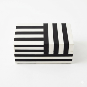 Decorative Black and White Stripes Bone Inlay Box | Handmade Jewelry Storage Organizer Case for Modern Home Table Decor Gift Box - Product Image 2