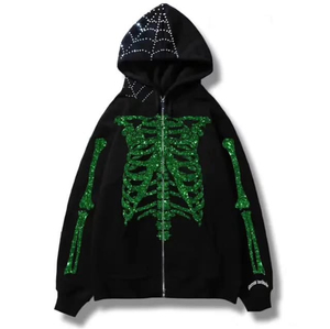 เสื้อฮู้ดดี้ทรงโอเวอร์ไซส์ แบรนด์ Manufacturer Designer Punk ผ้าฝ้าย 100% แต่งซิป ประดับเพชรและคริสตัล สไตล์สตรีทแวร์ วินเทจ คุณภาพสูง - Product Image 2