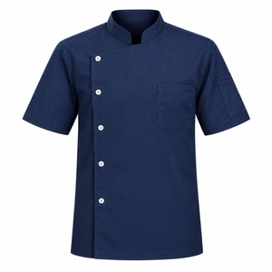 Men's <b>Short</b> <b>Sleeve</b> Chef <b>Jacket</b> Polyester Cotton Poplin Button Closure Restaurant Uniform with Logo Pocket Design - Product Image 3