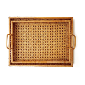 Plateau de service en rotin artisanal de qualité supérieure avec poignées en bois massif, support pour thé, café et collations en fibres naturelles pour la décoration de la maison - Product Image 3