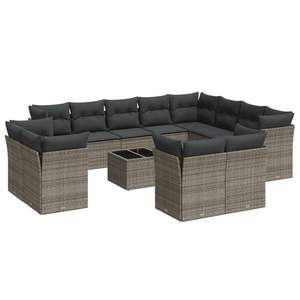 Conjunto de Sofá de Jardín de Ratán PE Gris y Acero con Recubrimiento en Polvo con Vidrio Templado, Muebles de Exterior Premium - Product Image 2