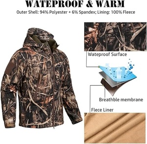 Veste de chasse camouflage d'hiver, doublée polaire, imperméable, pour activités de plein air - Product Image 4