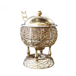 Luxury Gold Stainless Steel Food Warmer with Hanging Stand Dome Lid <b>Buffet</b> <b>Server</b> Chafing Dish Catering Display Set - Product Image 2
