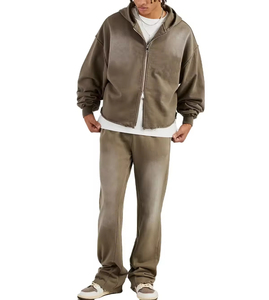 Custom Casual Men's Winter <b>Tracksuit</b> Hoodie <b>White</b> Acid Wash Solid 100% Cotton Elastic Waist Breathable Lightweight Long Sleeves - Product Image 2