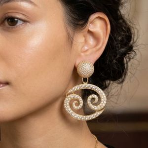 Gold Plated Cubic Zirconia Earrings With Spiral Design For Women Party Jewelry Glam Style Micro Pave Setting - Product Image 6