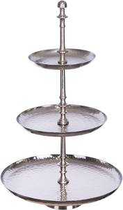 Plateaux de service en métal martelé à trois niveaux – Support élégant pour desserts et apéritifs, idéal pour les fêtes, mariages et décoration intérieure stylée - Product Image 3