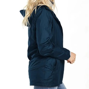 Chaqueta Blusón Azul Marino con Capucha para Mujer, Cortavientos, con Cierre de Cremallera y Bolsillos, Largo Regular, Manga Larga, para Otoño - Product Image 6