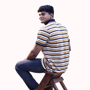 เสื้อยืดโปโลแขนครึ่งพอดีตัวสำหรับผู้ชายผ้าฝ้ายลายทางปกมีแถบสีดำและสีขาว - Product Image 4