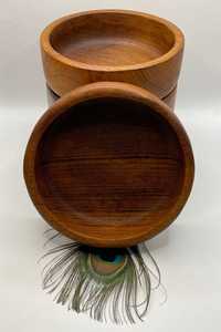 Bol en bois sablier contemporain, fait main, décoratif, pour fruits, de luxe, sur piédestal, centre de table en bois naturel - Product Image 1