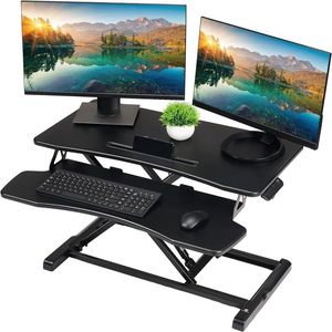 32-Inch Dual Monitor Laptop Workstation Height Adjustable Sit-to-<b>Stand</b> <b>Riser</b> with Wide Keyboard Tray Computer <b>Desk</b> Converter - Product Image 1