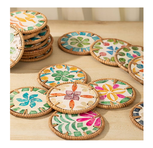 Natural rattan And Multi-Color Shell Inlay Heat-Resistant <b>Protector</b> Coaster <b>table</b> Decoration Accessories For Tea & Coffee Cup - Product Image 5