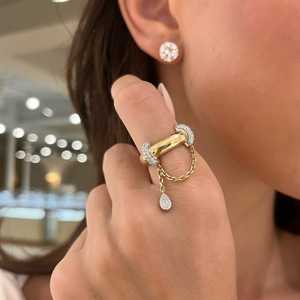 Custom Lab Grown Diamond Statement <b>Ring</b> Modern Pave Unique Solitaire Dangle Chain <b>Cocktail</b> Band 14k 18k Solid <b>Gold</b> Manufacturer - Product Image 2