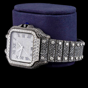นาฬิกาข้อมือผู้ชายสุดหรู ดีไซน์พิเศษเฉพาะตัว หน้าปัดทรงสี่เหลี่ยมสองสี ประดับเพชรโมอิสซาไนต์ ตัวเลขโรมัน สวยสะดุดตา - Product Image 3