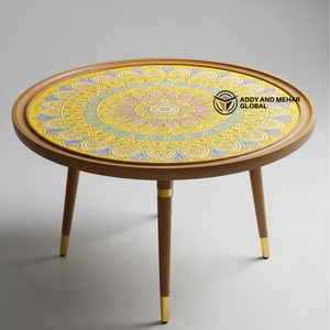 Yellow Meena Pattern Wooden Side <b>Stool</b> – Elegant Handcrafted Accent <b>Stool</b> for Home Decor - Product Image 1