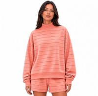 Ensemble sweat-shirt et short d'hiver oversize à col montant pour femme – Mode écoresponsable, rayé, confortable, pour le quotidien