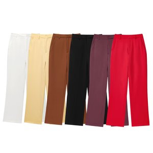 Pantalon droit vintage taille haute en mousseline unie décontracté pour femme, nouvelle collection automne 2025 - Product Image 3