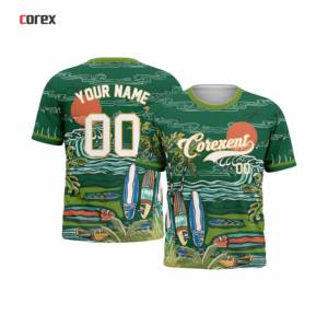 T-shirt à manches courtes Corex vert à imprimé tropical, col rond, coupe classique, style décontracté avec motif surf - Product Image 3