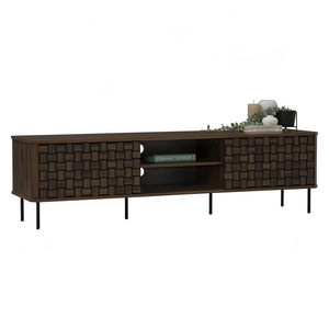 Mueble de TV de Lujo Delgado de 1.6M en Madera de Nogal con Base de Metal Negro para Apartamentos Modernos, Mueble Compacto para Sala de Estar - Product Image 2