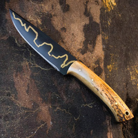 Couteau de chasse Viking fait main : lame en acier inoxydable pleine longueur, fourreau en cuir