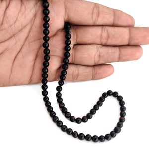 Perles rondes lisses en onyx noir naturel pour la fabrication de bijoux, pierres brutes en vrac, taille de perçage - Product Image 3