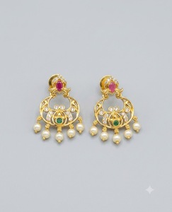 Traditional South Indian Temple Style Hanging <b>Earrings</b> Designer American <b>Diamond</b> <b>Pearl</b> Dangle Ethnic Wear <b>Earrings</b> Manufacturers - Product Image 5