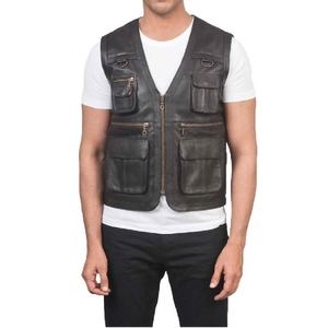 Gilet en cuir noir classique vintage, vêtement de travail durable pour activités de plein air, mode et usage quotidien, technique de teinture unie 2026 - Product Image 2
