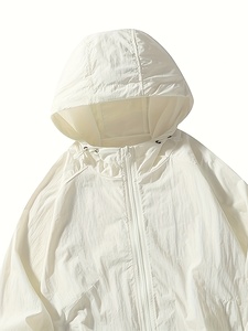 Ensemble veste à capuche et short blanc pour homme, tenue décontractée respirante pour l'été, couleur unie, tricot en polyester - Product Image 2