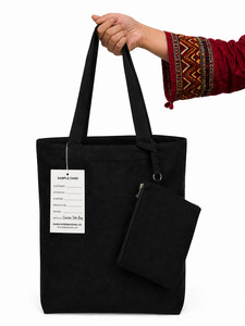 Sac fourre-tout en toile de coton noir écologique imprimé sérigraphié, pochette suspendue, sac à bandoulière de grande capacité, idéal pour le shopping lourd - Product Image 2