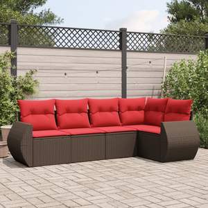 Juego de sofás de jardín de ratán sintético marrón de 5 piezas con cojines, muebles de patio - Product Image 1