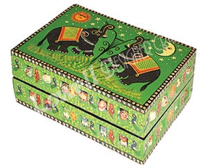 Caja Rectangular de Madera Maciza Hecha a Mano, Ecológica, con Diseño de Elefante Verde Pintado al Estilo Folclórico, Decoración para el Hogar, Regalo de Boda, Artesanía - Product Image 3