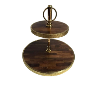 Support à gâteau carré en bambou artisanal à 2 niveaux avec branche décorative en métal argenté en forme d'orchidée, support de présentation pour pâtisseries et cupcakes, à vendre - Product Image 4