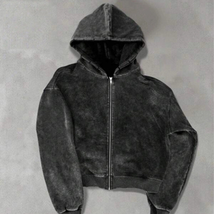 Sudaderas Oversize con Lavado Ácido para Hombre, Sudadera con Doble Capucha y Cremallera, Estilo Vintage, Hombros Caídos, Manga Larga - Product Image 1