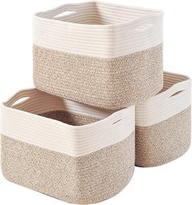 Cestas de Almacenamiento para Organizar Estantes, Contenedores de Cuerda de Algodón Tejida para la Organización de la Habitación del Bebé, Organizador de Libros, Juguetes y Toallas - Product Image 1
