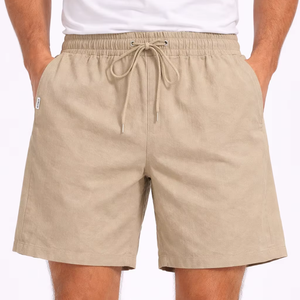 Shorts Clásicos de Verano para Hombre, Ligeros, Transpirables, Mezcla de Algodón, Cintura con Cordón Ajustable, Cómodos para Uso Diario, Cintura Elástica - Product Image 1