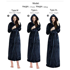 Albornoz largo de forro polar con capucha a rayas para mujer, suave y esponjoso, ropa de dormir cálida de invierno, bata de mañana, venta al por mayor, 460g, con bolsillos - Product Image 6