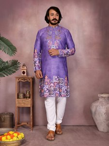 Kurta élégante en coton Khadi épais avec broderie au col et Chudidar semi-coton, idéale pour les mariages, les festivals et les tenues traditionnelles. - Product Image 2