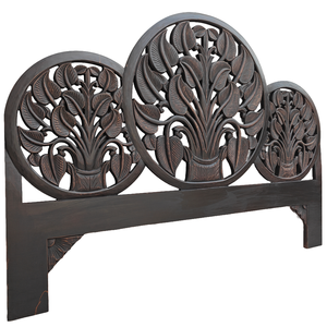 Cabecero de Cama Artesanal de Madera Tallada Smart Art, Tamaño Queen, Esculpido a Mano, Decoración Vintage de Madera Ingenierizada con Acabado Negro para Colgar en la Pared - Product Image 1