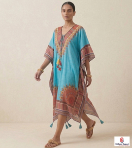 Women Printed <b>Kaftan</b> Dress Loose Fit Beach Wear Lightweight Fabric <b>Summer</b> Island Vacation Style Bulk Supply - Product Image 3