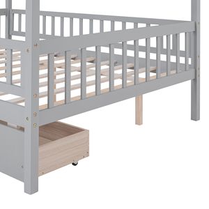 Letto a capanna in legno a grandezza naturale per bambini con due cassetti grigi - Product Image 6