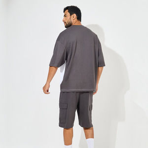 Camiseta de Cuello Redondo con Bloques de Color para Hombre, Último Modelo 2026, Corte Holgado, Manga Corta, 100% Algodón, Estilo Casual de Verano, Blanca y Gris - Product Image 3