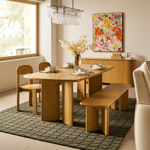 Juego de Comedor Moderno Escandinavo de Madera, 6 Sillas con Respaldo Sólido, Mesa Rectangular, Muebles Duraderos para el Hogar - Product Image 2