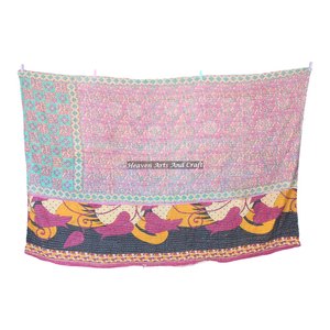 Print <b>Quilt</b> Kantha Bedding Christmas <b>Quilts</b> Bedspread Indian Reversible Hand Stitched Heavy Throw Old Sari Blanket Patch Work - Product Image 5