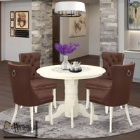 Ensemble de salle à manger moderne 4 pièces avec chaises en cuir PU et table ronde blanche, design contemporain pour la salle à manger à domicile