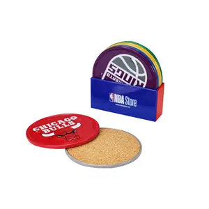 custom High quality round metal Tin coaster set bar beer tea table mat non slip natural cup cork coasters for drinks