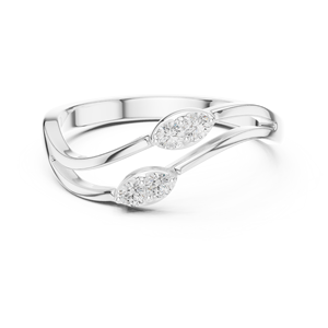 Anillo de lujo de oro blanco de 10K con baño de rodio, diseño de doble onda, diamante de laboratorio de corte redondo de menos de 1 quilate, oro rosa, blanco y amarillo - Product Image 1