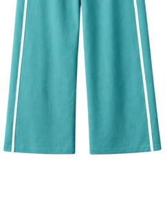 Custom Women Wide Leg Sweatpants Teal Side Stripe High Waist Loose Fit Casual Track Pants Elastic <b>Drawstring</b> Lounge Wear OEM - Product Image 6
