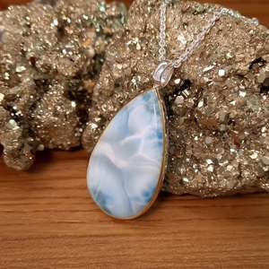 Natural Larimar Pendant 925 Sterling Silver Vintage Engagement Wedding Necklace Drop Cabochon Gemstone Jewelry for Women Gift - Product Image 2